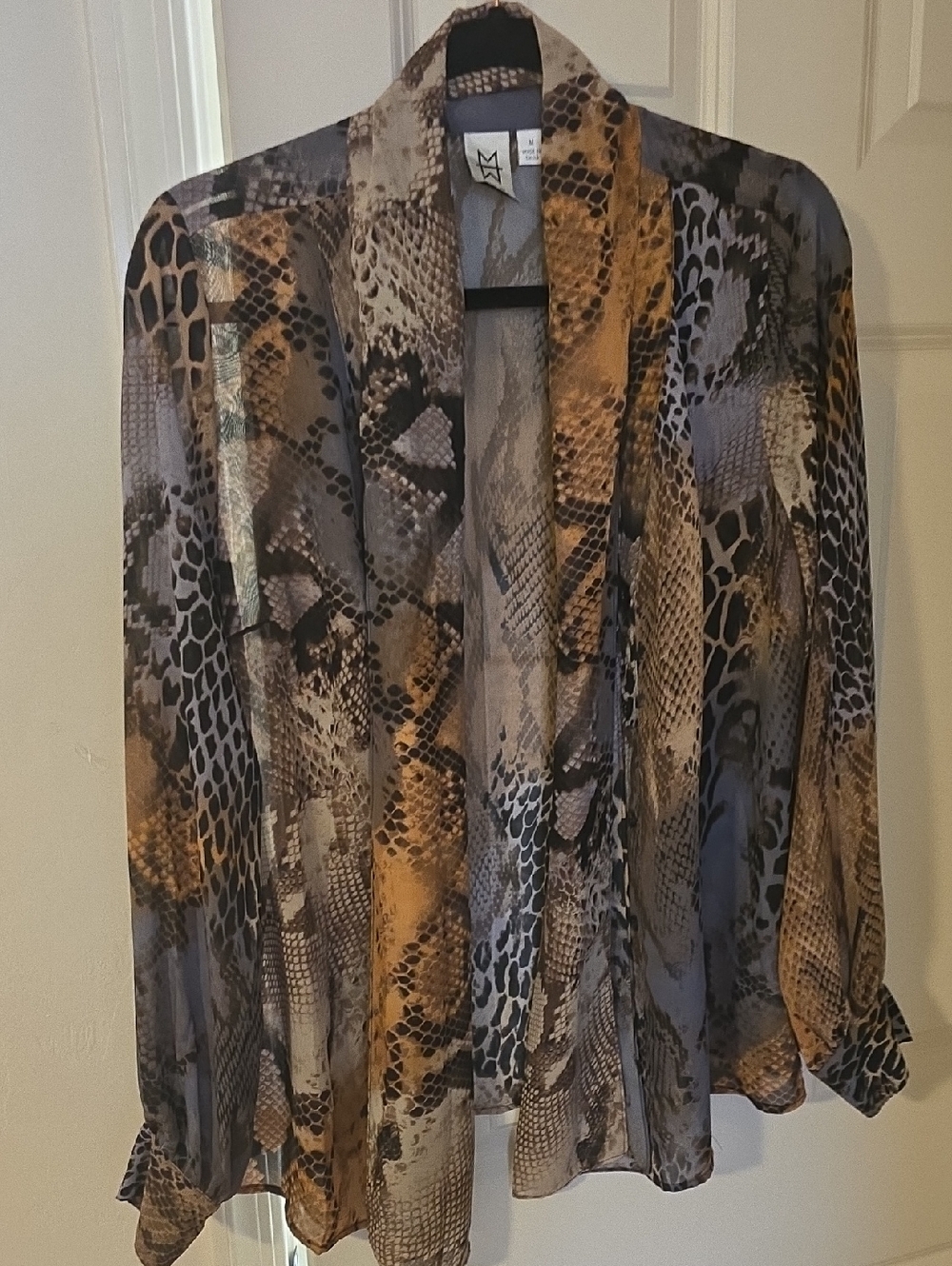 Marc Bouwer Sheer Snake-Print Blouse in Brown, Black & Cream